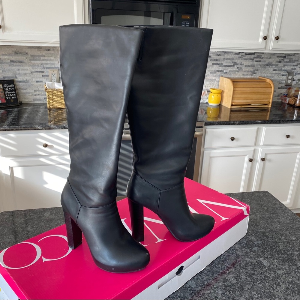 Worn once black leather over the knee boots 7